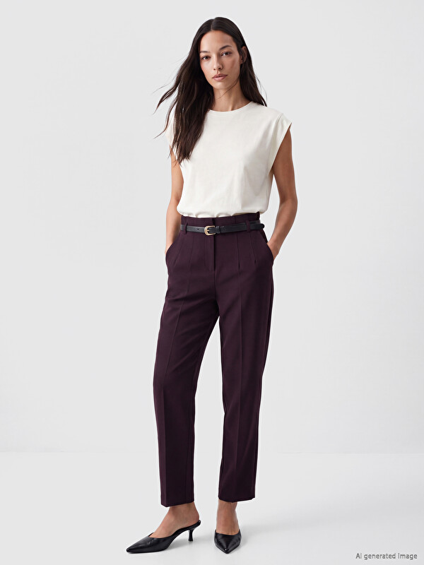 LCWAIKIKI Classic Pantalon Rouge Bordeaux Femme