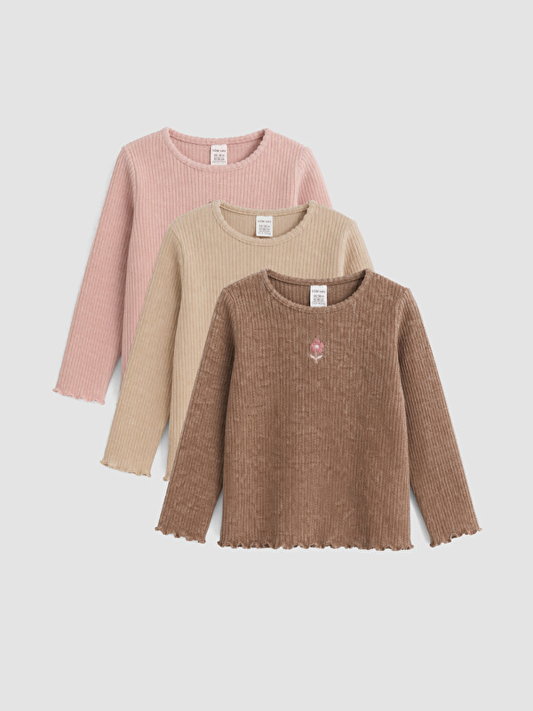 LCW baby Tricou pentru fetițe bebeluș, cu guler rotund, brodat, set de 3 bucăți
