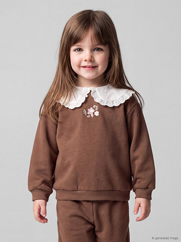 LCW baby Peter Pan Collar Embroidered Baby Girls' Sweatshirt