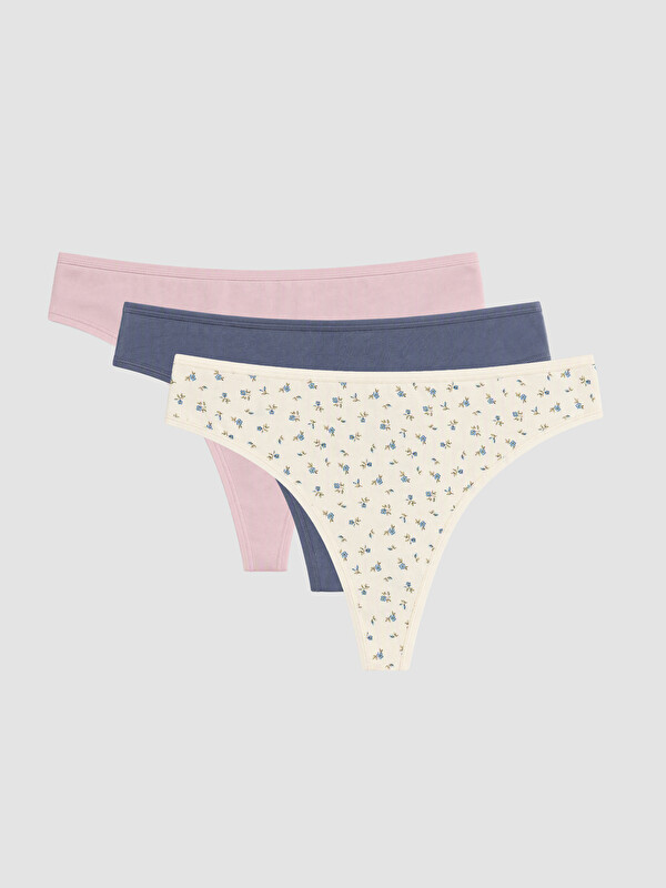 LCW DREAM Chiloți tanga cu model floral, set de 3 bucăți