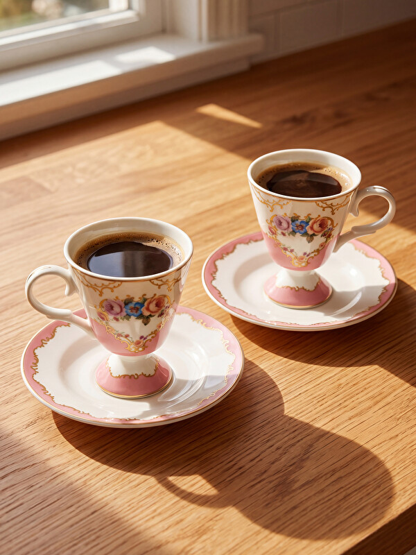 LCW HOME Çiçekli 2 Kişilik Porselen Kahve Fincan Takımı