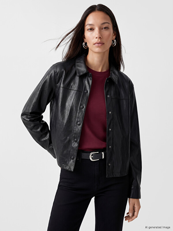 LCW EVERYDAY Collared Neck Women's Faux Leather Jacket