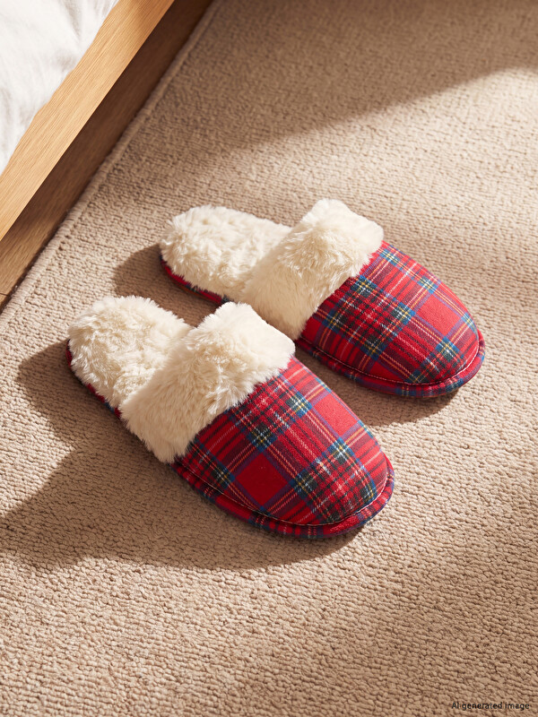 LCW HOME Plaid Furry Women's Home Slipper