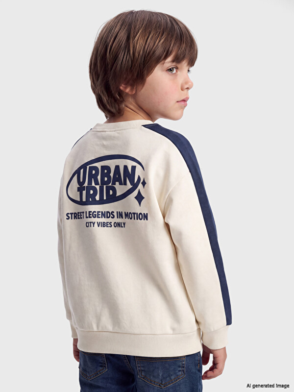 LCW Kids Толстый свитшот с принтом с круглым вырезом для мальчиков
