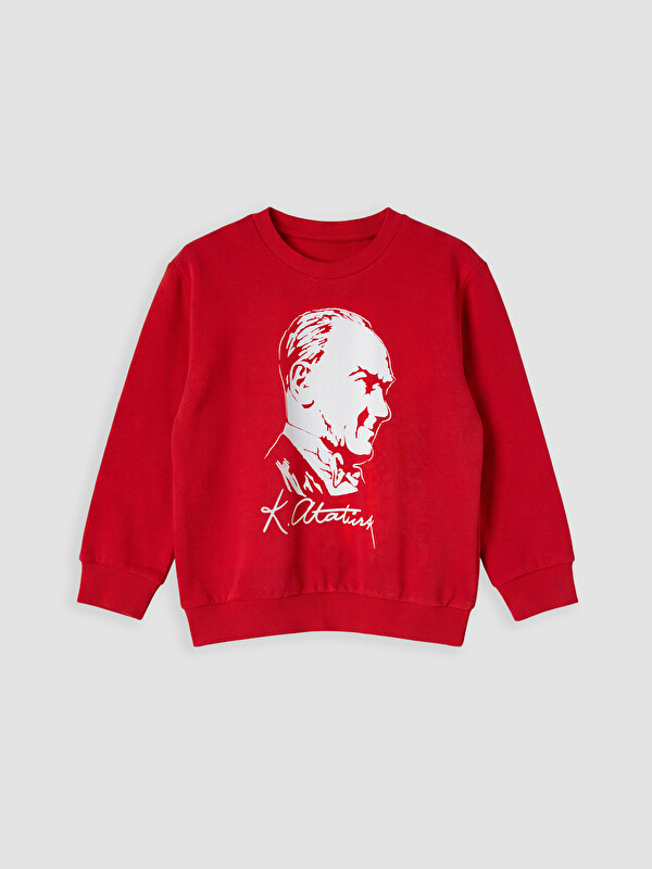 LCW Kids Bisiklet Yaka Atatürk Baskılı Erkek Çocuk Sweatshirt