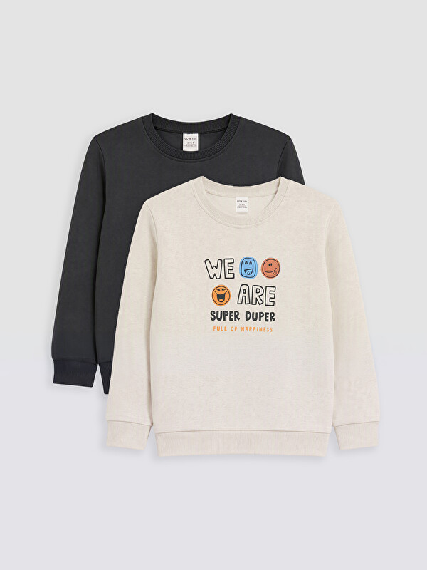 LCW Kids Bisiklet Yaka Baskılı Erkek Çocuk Kalın Sweatshirt 2'li