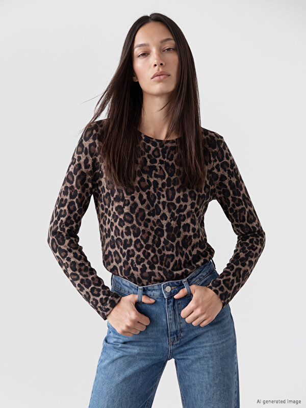 LCW EVERYDAY Žensko tijelo s okruglim izrezom i leopard uzorkom