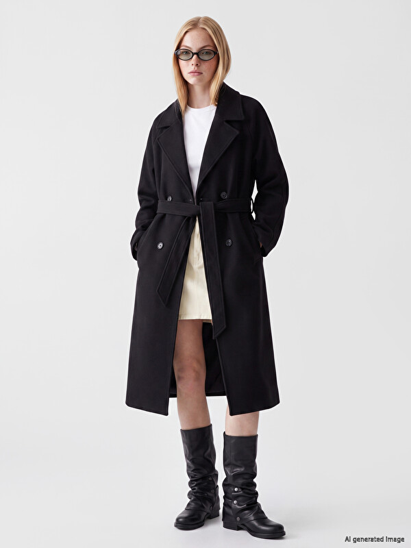 XSIDE Double Breasted Collar Sashed Women's Cachet Coat