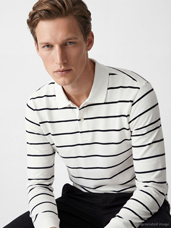 SOUTHBLUE Polo Yaka Çizgili Erkek Sweatshirt
