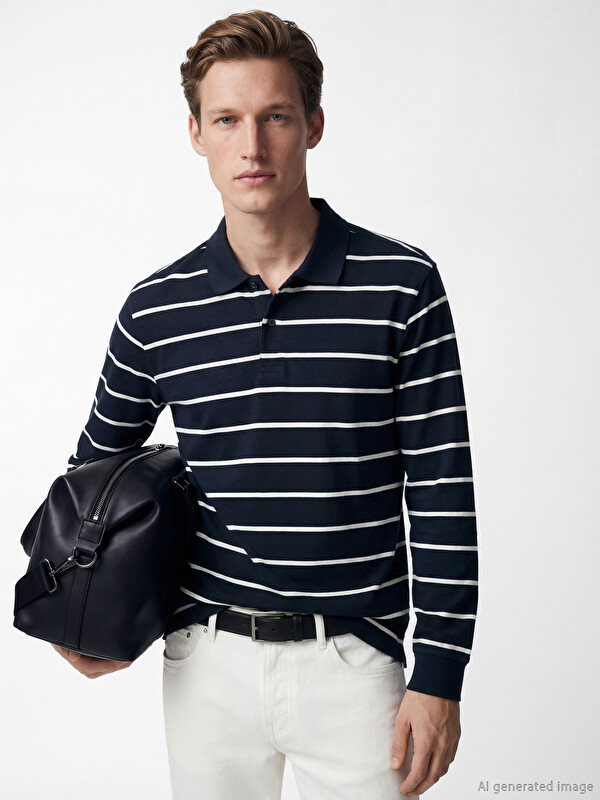SOUTHBLUE Polo Yaka Çizgili Erkek Sweatshirt