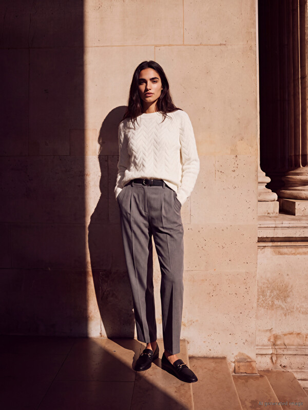 LCW Vision Belted Waist Women's Pleated Fabric Trousers