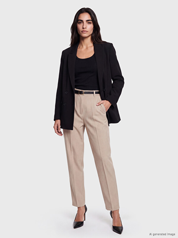 LCW Vision Waist Belted Carrot Cut Women's Fabric Trousers