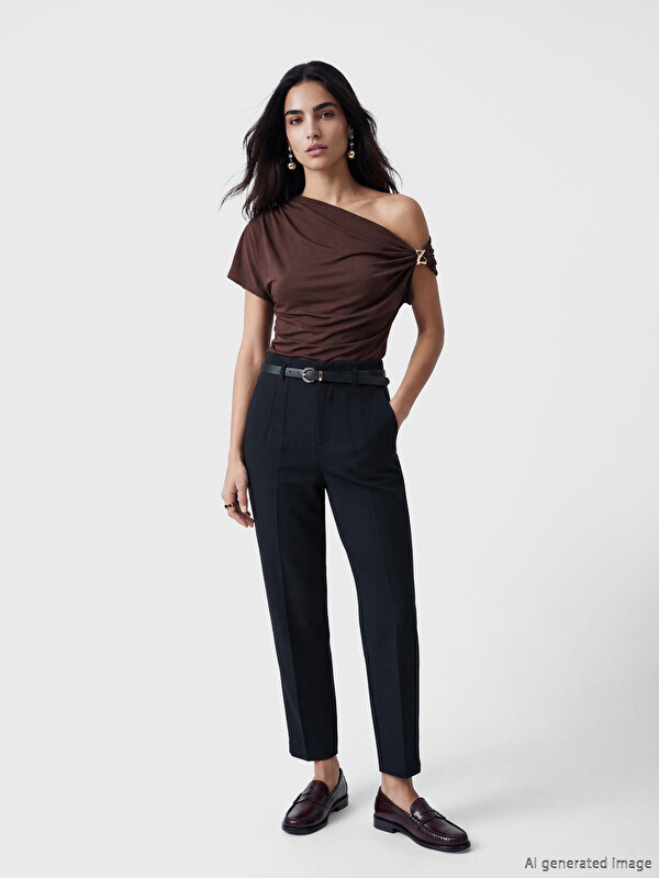 LCW Vision Pantalone od tkanine sa kaišem, karo kroja za Žene