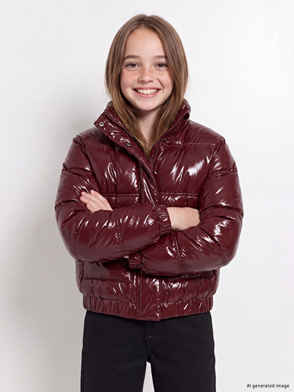 LCW Kids Shiny Look Girls' Water Repellent Puffer Coat