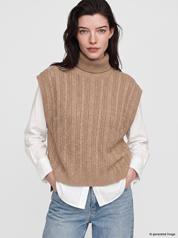 LCWAIKIKI Maternity Woman Brown Sweater Vest