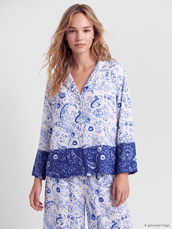 LCW DREAM Gömlek Yaka Desenli Kadın Pijama Takımı