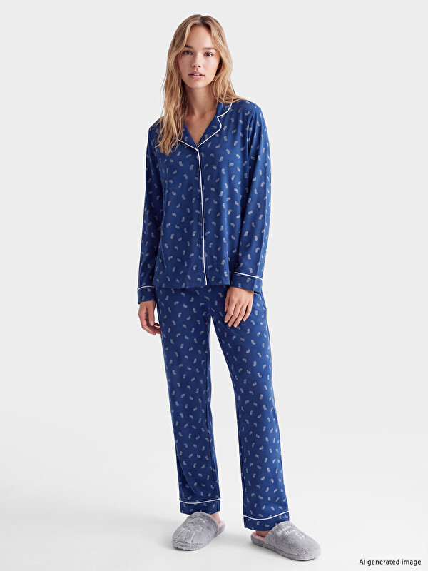 LCW DREAM Gömlek Yaka Baskılı Kadın Pijama Takımı