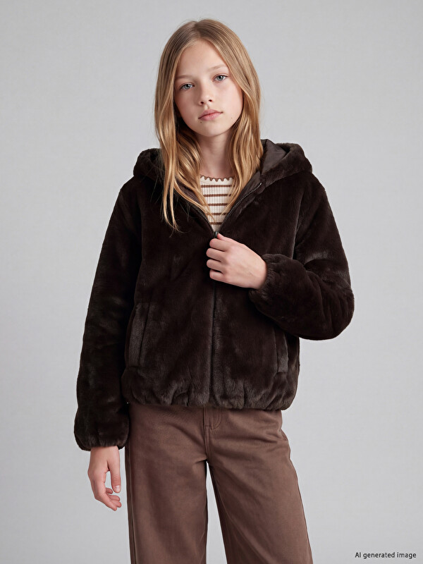 LCW Kids Hooded Girls' Faux Fur Coat