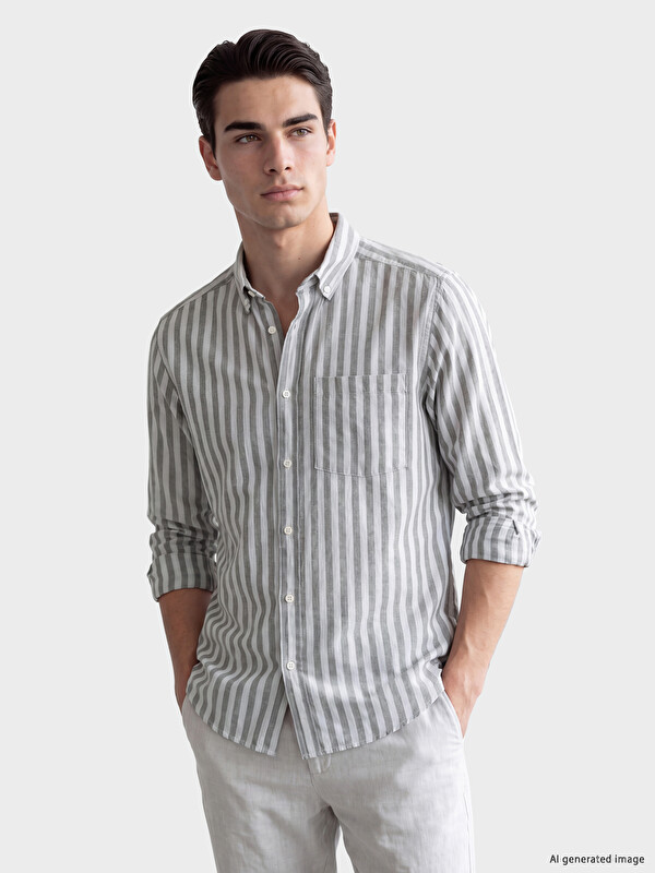 LCWAIKIKI Classic Regular Fit Çizgili Balıksırtı Erkek Gömlek