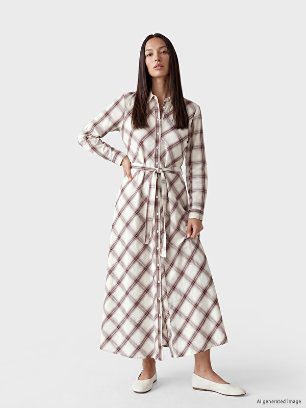 LCW Grace Waist Sashed Plaid Shirt Dress