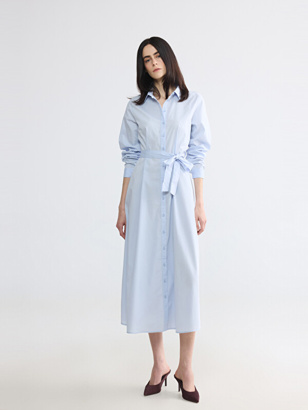 LCW EVERYDAY Sashed Poplin Shirt Dress
