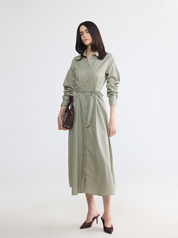 LCW EVERYDAY Sashed Poplin Shirt Dress