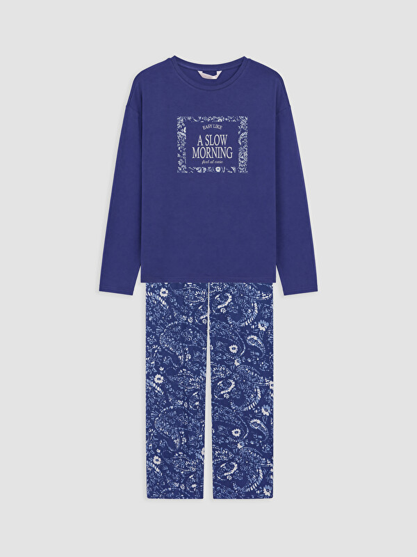 LCW DREAM Bisiklet Yaka Baskılı Kadın Pijama Takımı