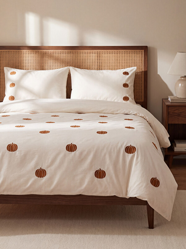 LCW HOME Pumpkin Printed Double Cotton Duvet Cover Set