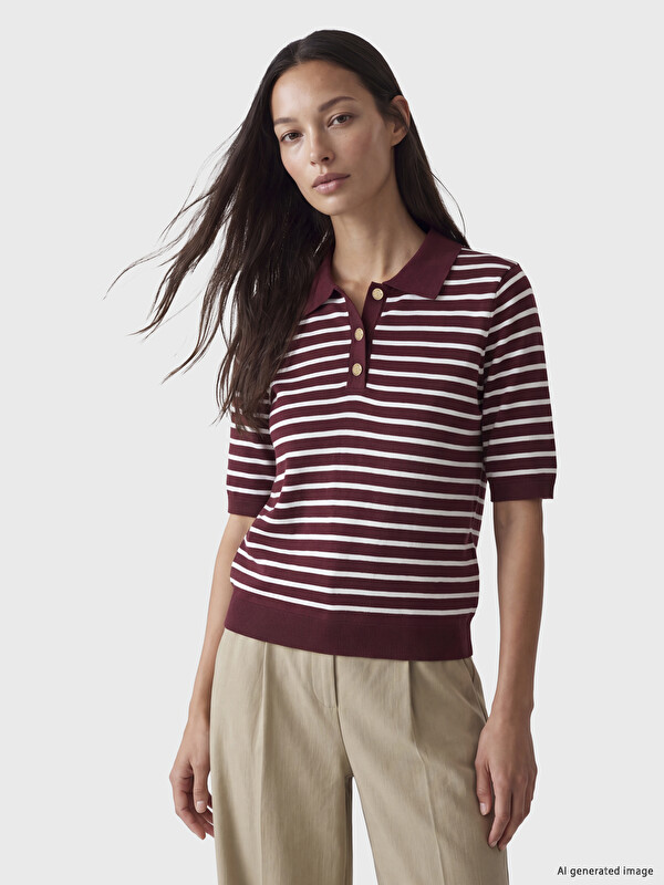 LCW EVERYDAY Polo Yaka Çizgili Kadın Triko Kazak