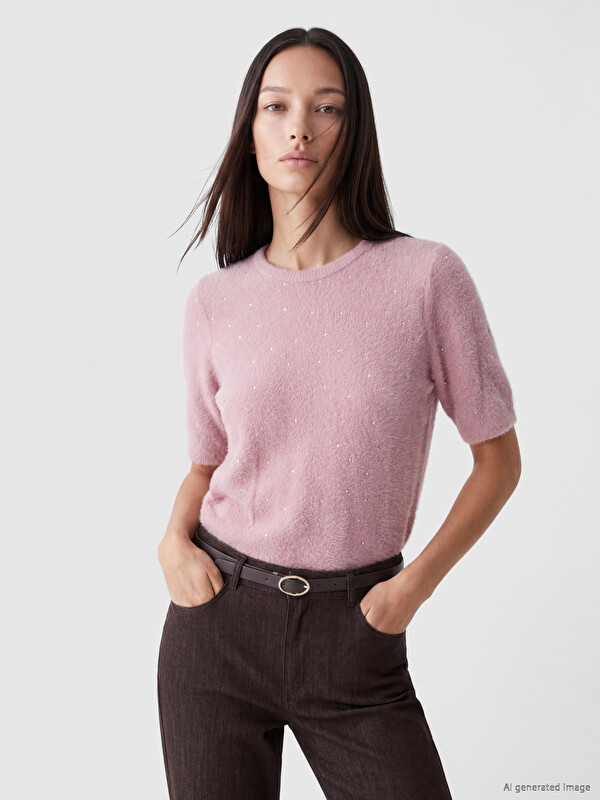 LCW EVERYDAY Crew Neck Rhinestone Embellished Women's Knitwear Sweater