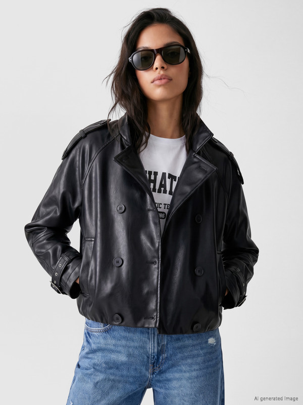 XSIDE Mock Neck Oversize Women's Faux Leather Jacket
