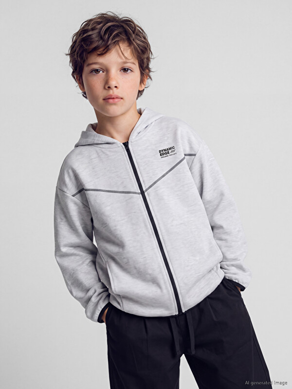 LCW Kids Hooded Printed Boys' Zippered Sweatshirt