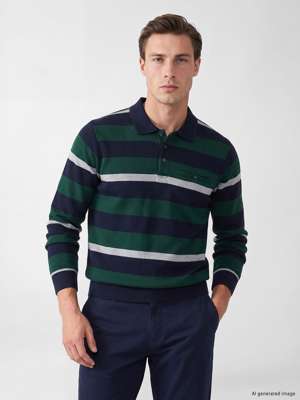 LCWAIKIKI Classic Polo Collar Striped Men's Sweatshirt