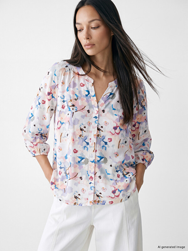LCWAIKIKI Classic Grandad Collar Patterned Blouse