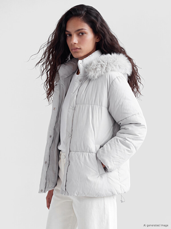 XSIDE Furred Hooded Oversize Women's Puffer Coat