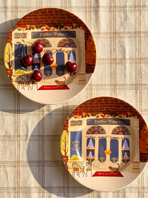 LCW HOME Printed Porcelain Cake Plate Set 2 Pack 19 cm