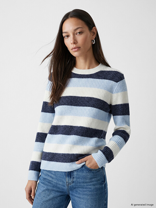 LCWAIKIKI Classic Pull-over en tricot rayé à col rond pour femme
