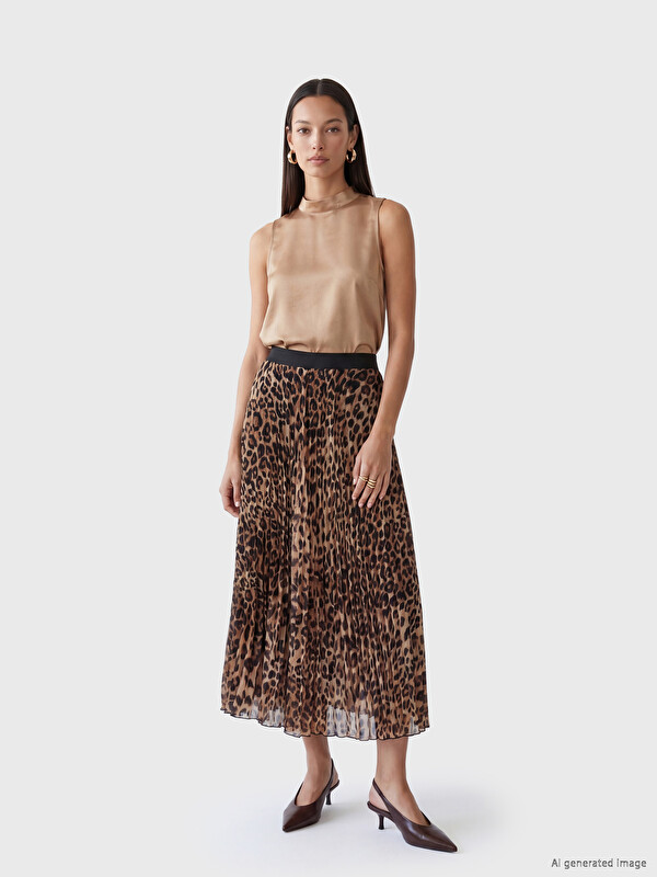 LCWAIKIKI Classic Elastic Waist Leopard Print Chiffon Skirt