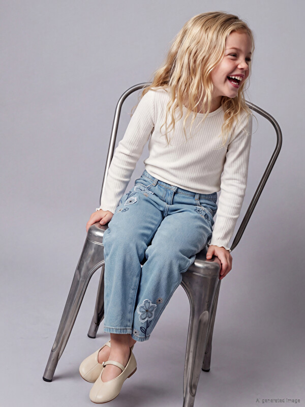 LCW Kids Straight Fit Embroidered Girls' Jeans