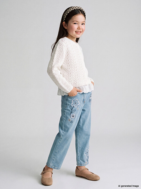 LCW Kids Straight Fit Embroidered Girls' Jeans