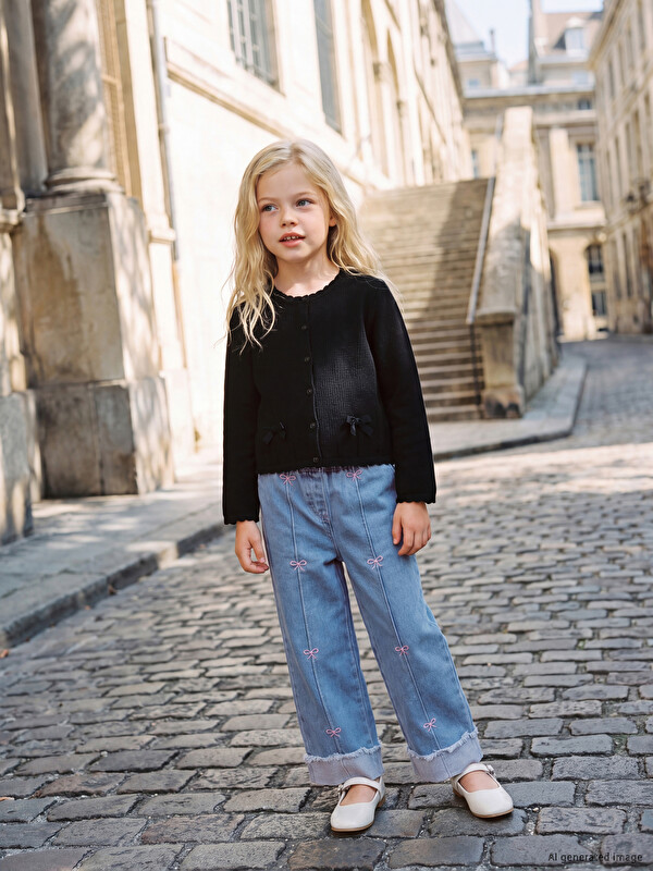 LCW Kids Wideleg Nakışlı Kız Çocuk Jean Pantolon