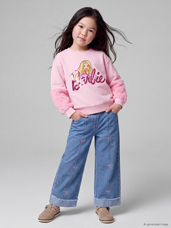 LCW Kids Wideleg Embroidered Girls' Jeans