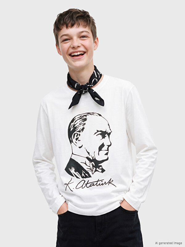 LCW Kids Bisiklet Yaka Atatürk Baskılı Erkek Çocuk Tişört