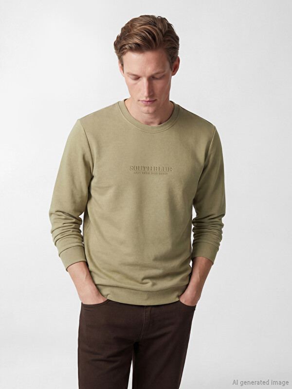 SOUTHBLUE Bisiklet Yaka Baskılı Erkek Sweatshirt