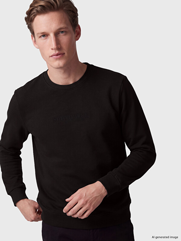 SOUTHBLUE Bisiklet Yaka Baskılı Erkek Sweatshirt