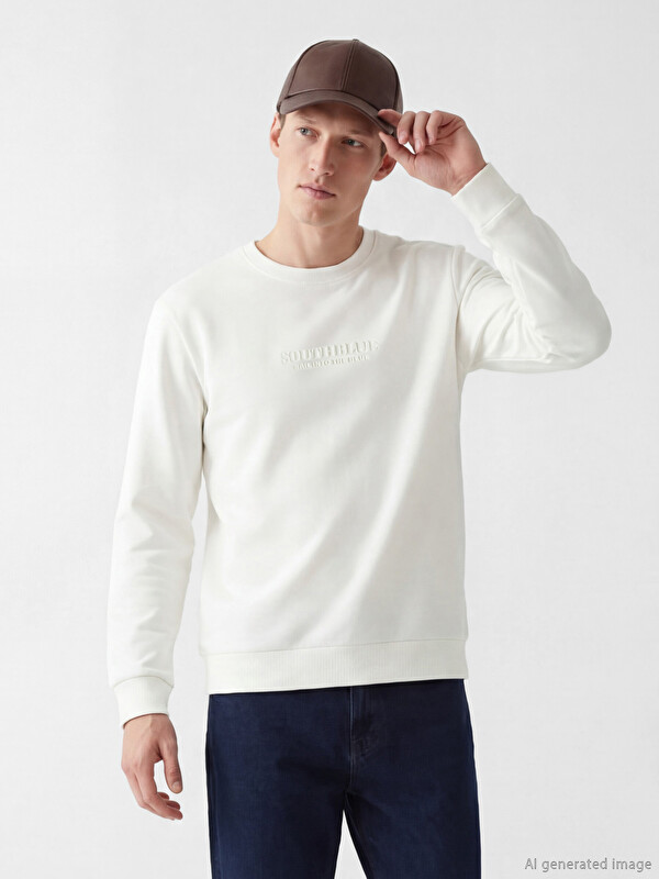 SOUTHBLUE Bisiklet Yaka Baskılı Erkek Sweatshirt
