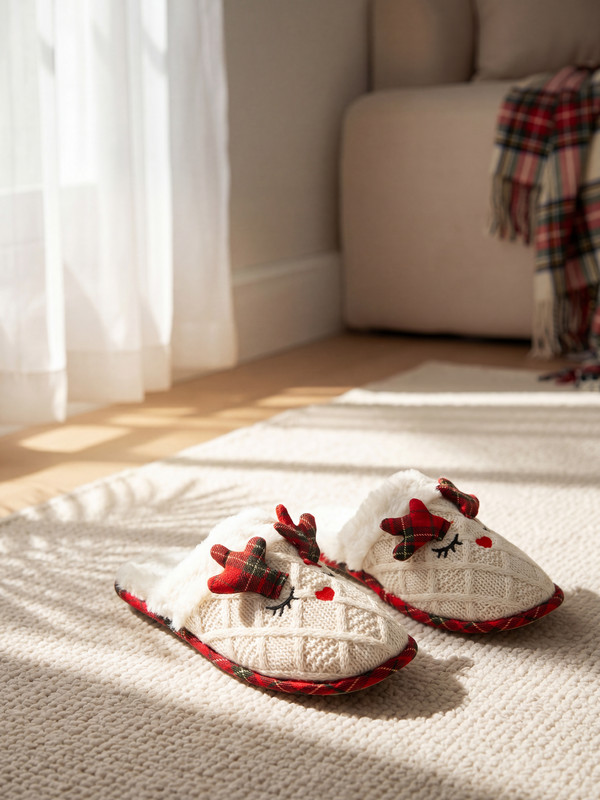 LCW HOME Deer Embroidered Furred Women's Home Slipper