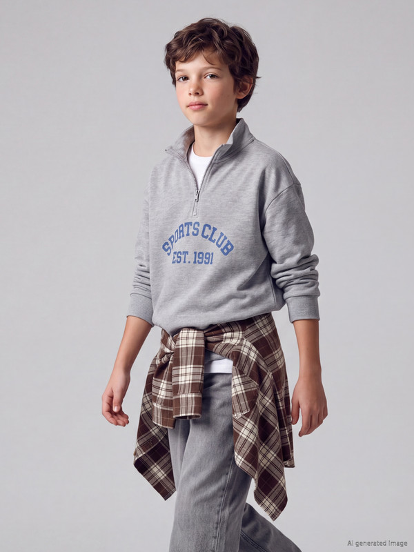 LCW Kids Mock Neck Printed Boys' Thick Sweatshirt