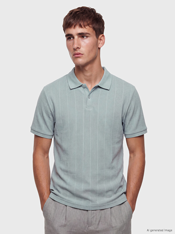 LCW Vision Polo Collar Ribbed Fabric Men's T-Shirt