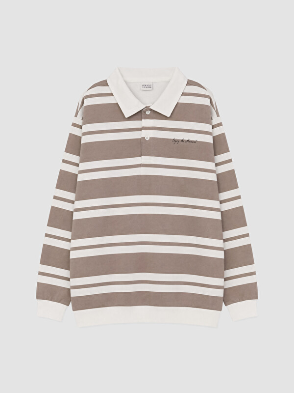 LCW Kids Polo Yaka Çizgili Erkek Çocuk Sweatshirt